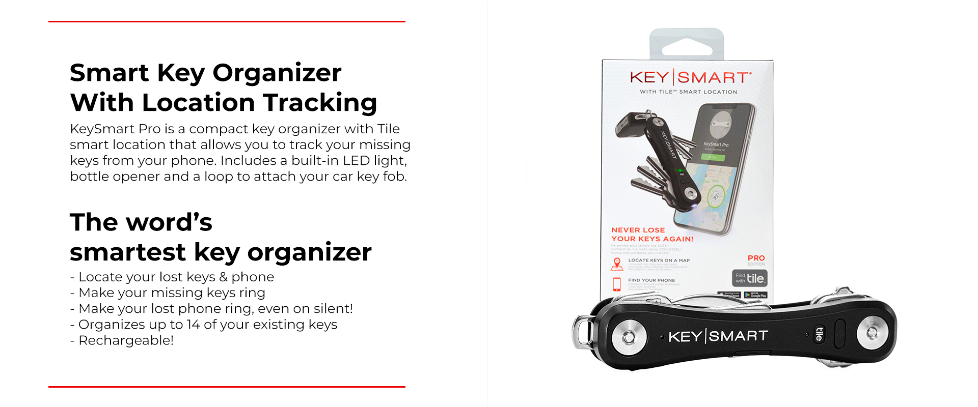  KeySmart Max Tile Key Tracker for Car Keys - Key Locator Key  Finder - GPS Keychain Tracker with Tile for Keys Tech - Keys Tile Bluetooth  Tracker Tag - Find My
